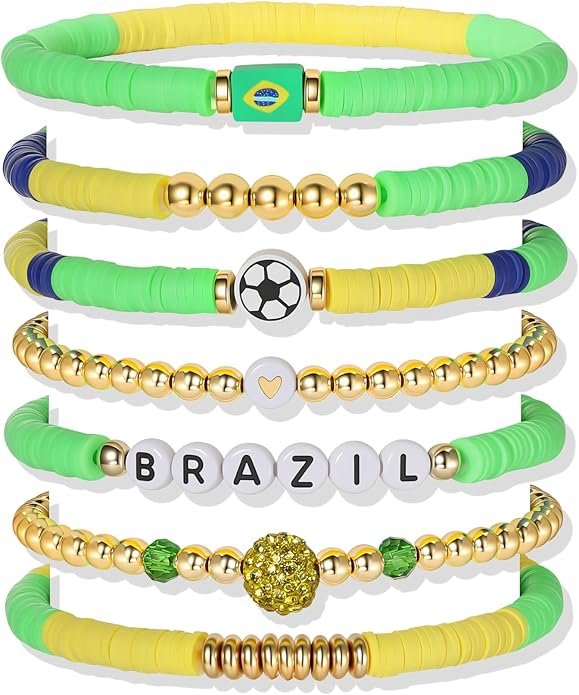 Brazil Soccer Game-day Cup Bracelet Stack Set 7pcs